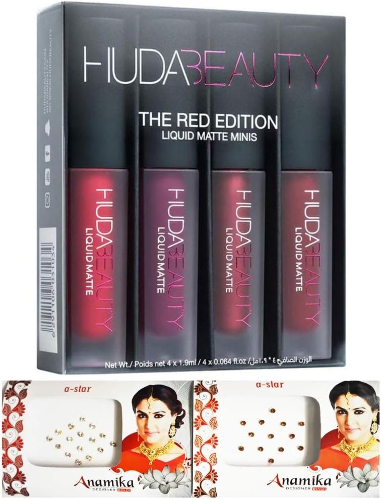HudaBeautyMatte Liquid Lipsticks/LipGlosses, Huda Liquid Matte Lipstick set of 4, Red Edition, COMBO PACK