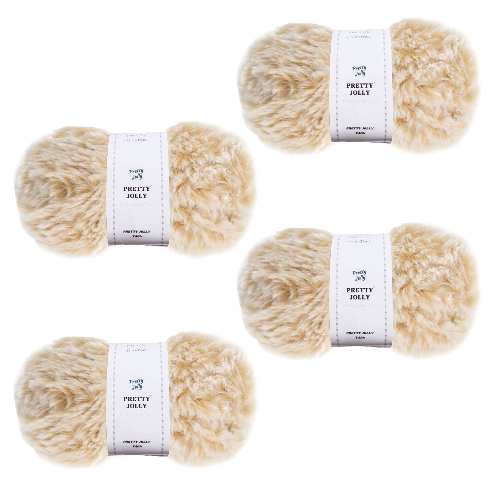 Pretty Jolly 4 Skeins Faux Fur Super Soft Chunky Fluffy Eyelash Polyester Yarn (Ginger)