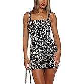 Lingt Chic Women's Spaghetti Strap Rhinestone Bodycon Mini Dress Sexy Backless Sleeveless Cocktail Party Gown Clubwear