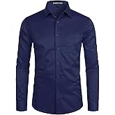 ZEROYAA Men's Long Sleeve Dress Shirt Solid Slim Fit Casual Business Formal Button Up Shirts with Pocket