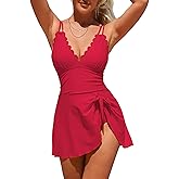 Charmo Womens One Piece Swimsuit Tummy Control Bathing Suit Scalloped Modest Tie Knot 2026 Swim Dress