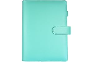 WITHYU A5 PU Leather Binder Cover with Magnetic Buckle Closure, 6 Ring Personal Notebook for Organizing Planner Refill Pages, Photo Card Sleeves, Multi-Functional Card Collector