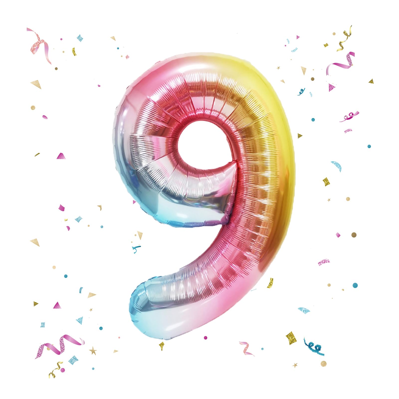 Photo 1 of 40 Inch Giant Rainbow Number 9 Balloons, Birthday Balloons, Helium Mylar Foil Big Number Balloons for Birthday Party Decorations, Kids' Birthday Anniversary Party Baby Shower Unicorn Parties