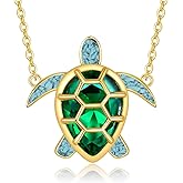 YFN Sea Turtle Necklace Sterling Silver Turquoise Green Turtle Pendant Necklace Beach Jewelry Ocean Gift For Women