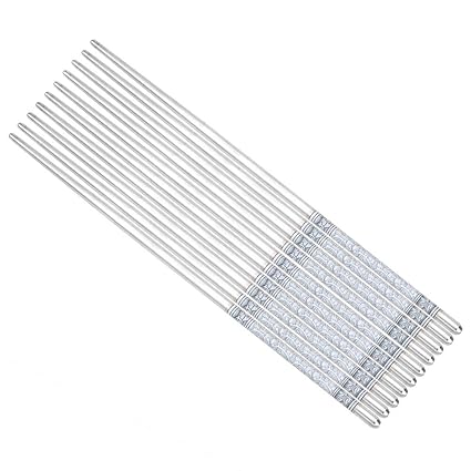 5 Pair Chopsticks Stainless Steel Tableware Reusable (Blue and White Pattern)