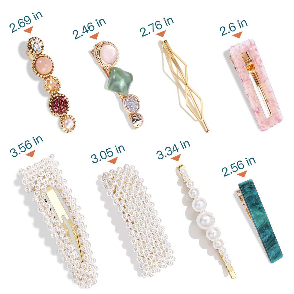 28 PCS Hingwah Pearls and Acrylic Resin Hair Clips, Handmade Hair Barrettes, Marble Alligator bobby pins, Glitter Crystal Geometric Hairpin, Elegant Gold Hair Accessories, Gifts for Women Girls : Beauty