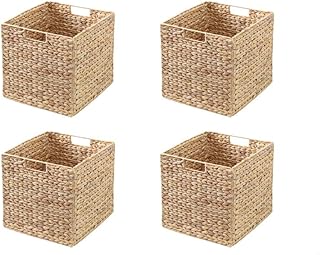 Ikea Kallax Expedit Regal Korb 34 x 32 x 32 cm aus Wasserhyazinthe Natur Faltkorb Flechtkorb Regalbox Storage Box Aufbewahrungskorb Schrankkorb klappbar faltbar und sehr stabil 4er-Set Sparpreis