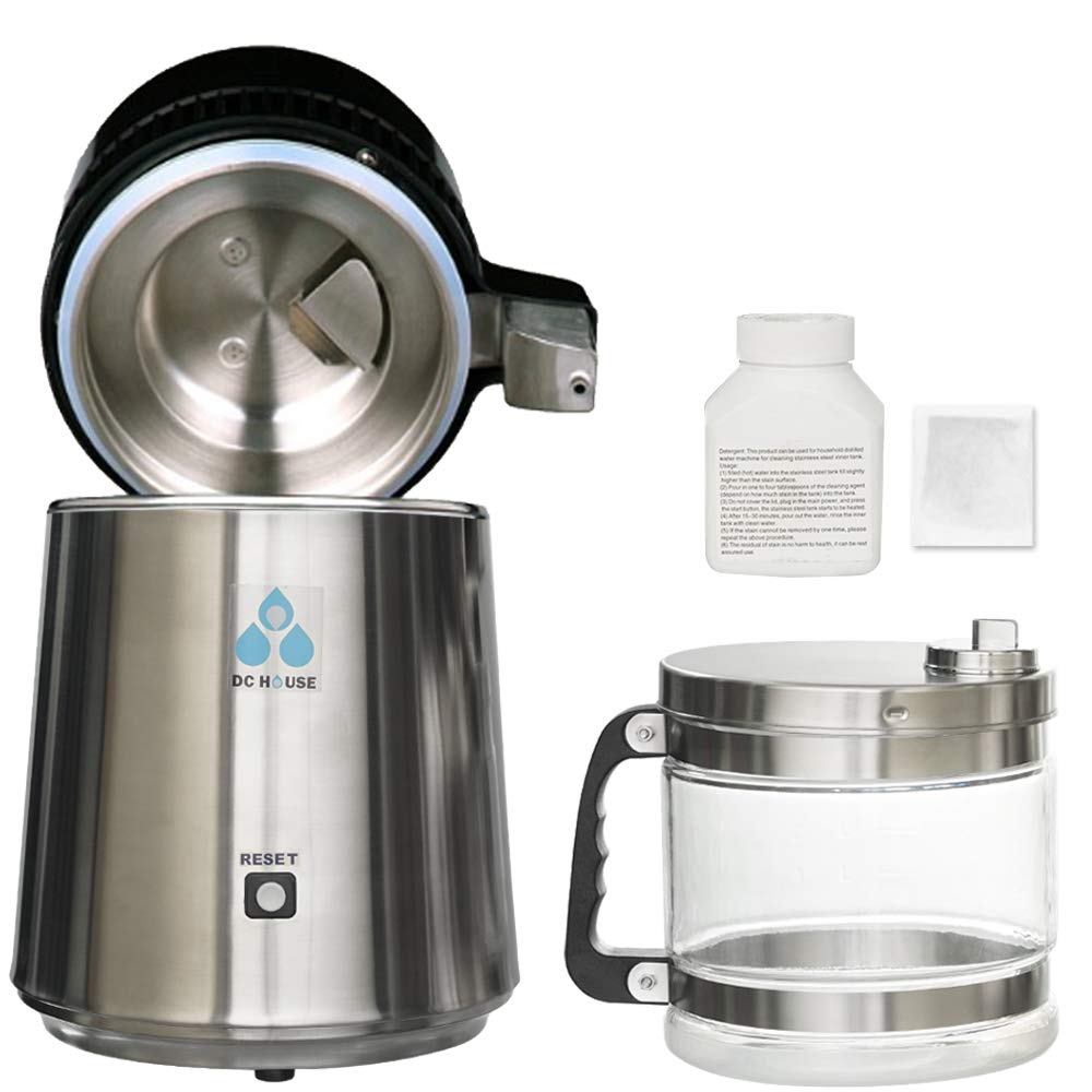 DC HOUSE 1 Gallon Countertop Water Distiller Stainless Steel Distiller with Glass Filter and Most Effective TDS Removal