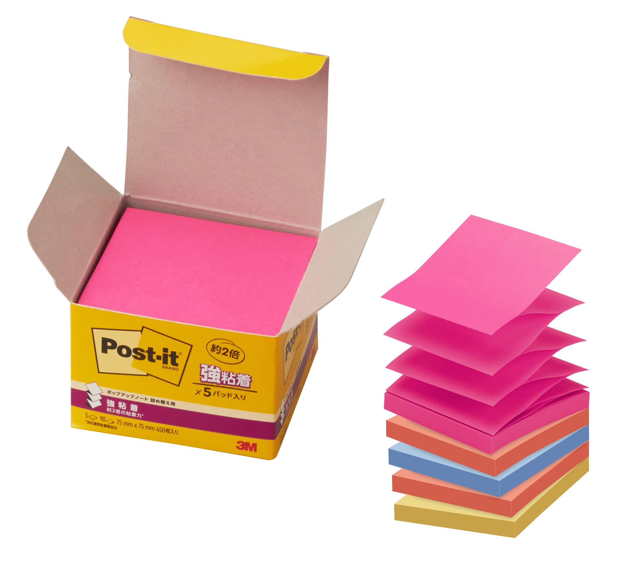 【Amazon.co.jp限定】ポストイット 強粘着 付箋 ポップアップ ノート 詰替用 マルチカラー 4色 5冊パック 654-5SSPOP-APT商品画像