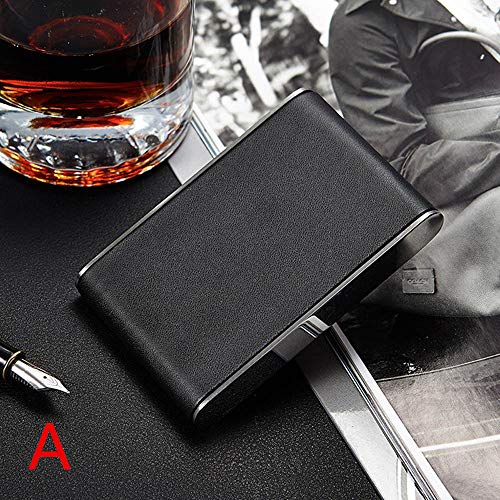 Fiaya Business Card Holder Case Black Pocket Leather Tobacco Cigarette Storage Box Container (A)
