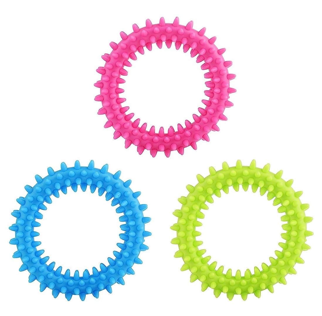 KOMUNJ 3 Pieces 360° Clean Pet Teeth and Soothing Itching Small Dogs Puppy Toy Ring Rubber Dog Chew Toy Oral Health Puppy Interactive