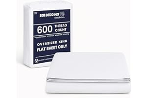 SGI Bedding 132" W x 120" L 1Pc Alaskan King Flat Sheet Only - 600 Thread Count - 100% Egyptian Cotton Soft Breathable Luxury Oversized Sheets, for Extra Large Beds - White