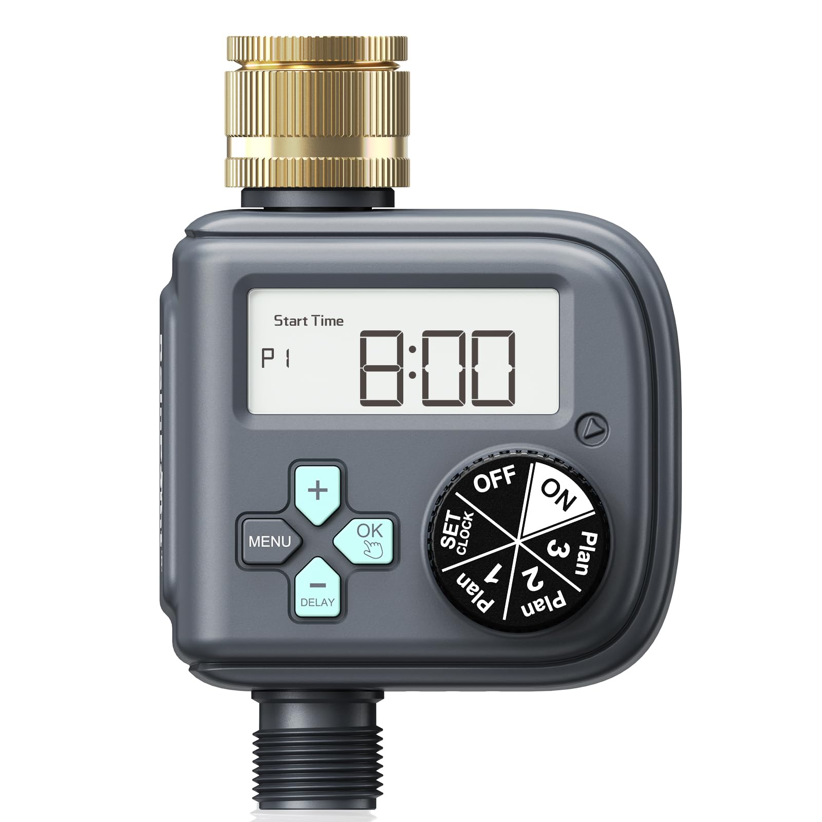 RAINPOINT Water Timer with Brass Inlet, 3 Independent Programs, Rain Delay, IP54 Waterproof Hose Sprinkler for Garden Lawn Pool