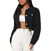 TodTan Women's Cropped Jean Denim Jackets - Distressed Frayed Hem Button Down Long Sleeve Casual Jacket Coat
