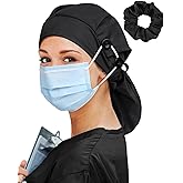 Large Satin Lined Scrub Cap for Women Long Hair Nurse Head Cap Surgical Bonnet 4 Buttons