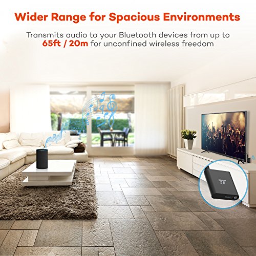 TaoTronics-65ft-Bluetooth-Transmitter-Receiver-Long-Range-35mm-AUX-Wireless-Audio-Adapter-for-TV-Car-Stereo-System-Hands-Free-Calling-in-RX-Mode-aptX-Low-Latency-Pair-2-Bluetooth-41-Headphones