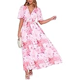 Flessibili Womens V Neck Flutter Sleeve Boho Midi Dress Summer Wedding Guest Beach Party Long Dresses
