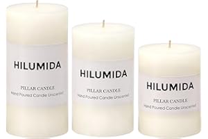 HILUMIDA White Pillar Candles Set of 3 - Hand-Poured Unscented Candles, Smokeless Decorative Candles for Home, Set of 3 in Different Sizes (4", 5", 6")