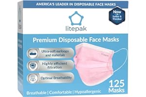 Litepak 125-Pack Disposable Face Mask Premium Comfort Earloops with Dispenser Box (Pink)