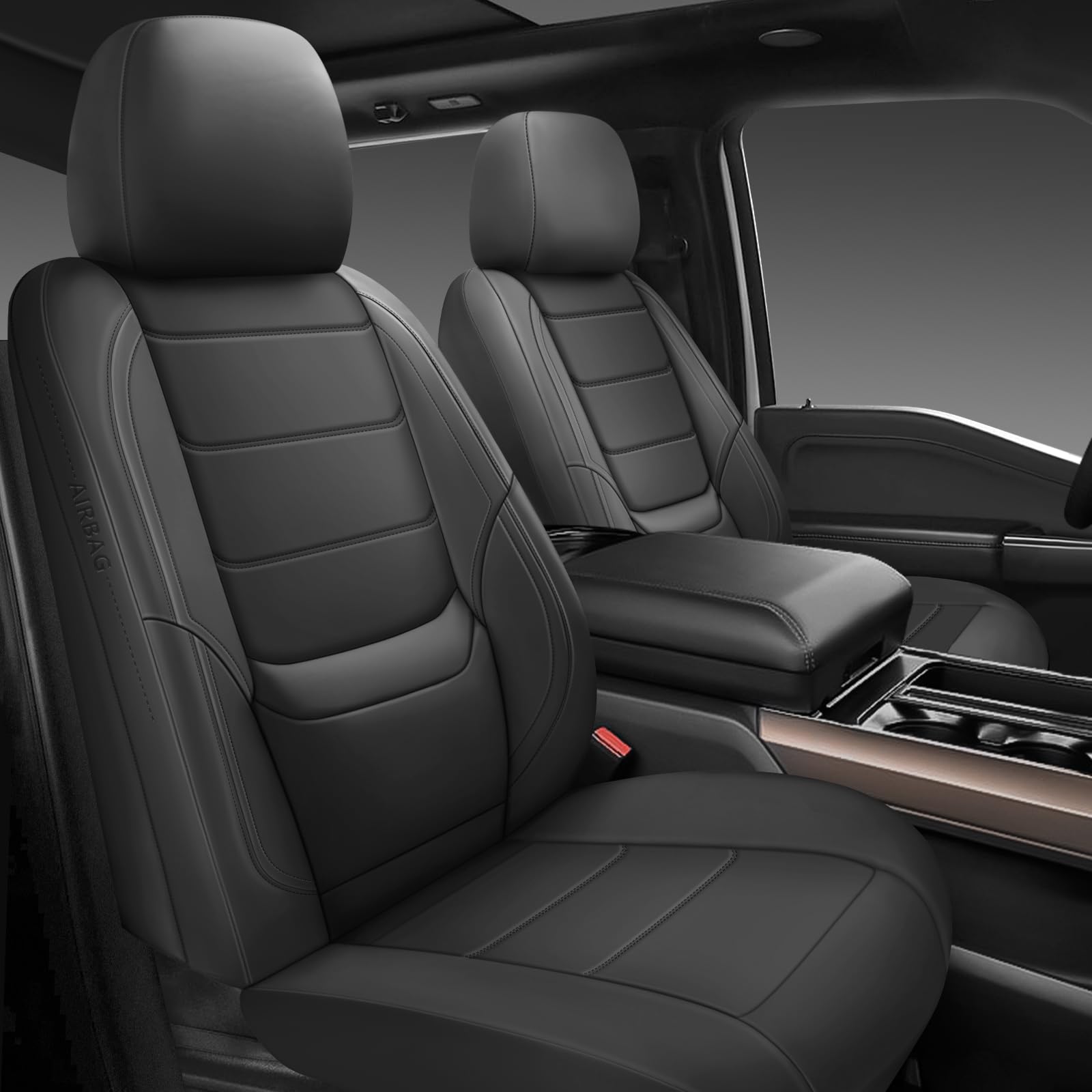 Photo 1 of BABYBLU Leather Car Seat Covers,Universal 2 Pcs Front Seat Covers for Cars,Waterproof Automotive Seat Covers for Most Vehicles SUV Pick-up Truck (Black, Front Pair)