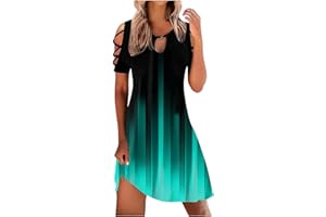 FARTEY Beach Dresses for Women Cold Shoulder Short Sleeve Tshirt Dresses Casual Loose Floral Midi Dress Summer Sun Dress