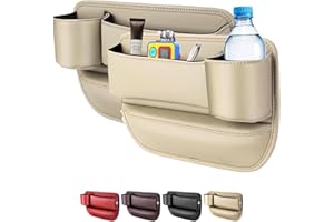 LINPING Car seat gap filler organizer,2024 Universal New Seat Gap Storage Box, Car Leather Cup Holder Gap Bag for Glasses Phones Keys and Cards (off white, Driver+Passenger)
