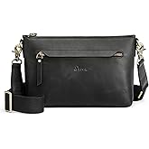 S-ZONE Crossbody Bags for Women Trendy Genuine Leather Small Shoulder Bag Purses with Wide Strap