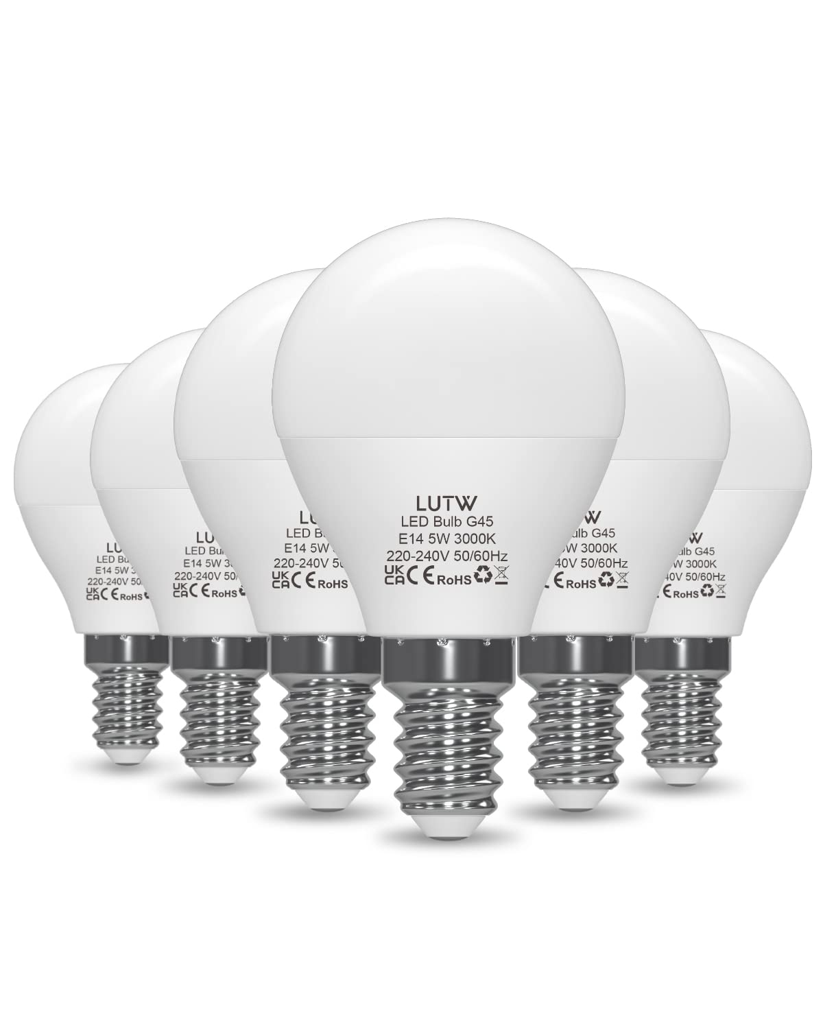 LUTW E14 Golf Ball LED Light Bulbs, 5W(Equivalent to 40W) Small Edison Screw G45 Bulb, Warm White 3000k Energy Saving SES Bulb, 480 Lumens Non-Dimmable, Pack of 6