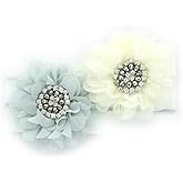 My Lello Infant Girls Baby Flower Headbands Chiffon Jewel Center 2 Pack (Gray/Ivory)