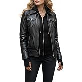 UrbanFocal Hooded Leather Jackets For Women - Real Lambskin Womens Leather Jacket With Removable Hood