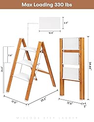 Miscoos 3 Step Ladder, Lightweight Portable Folding