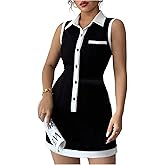 winkbay Women's Elegant Button Front Collared Dress Sleeveless Bodycon Mini Business Casual Cocktail Dresses