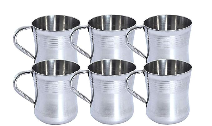 Dharam Paul Traders Tea Cup Set of 6, Stainless Steel, Non Insulated,150 ml Capacity.