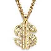 Gold Chain with Dollar Sign Big Money Necklaces for Men Women,Stainless Steel Iced Out Rhinestone Jewelry,Fashion Pendants with 28 Inches Chain