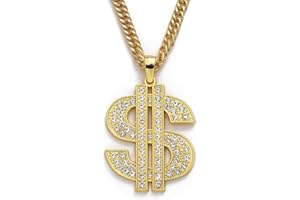 UEJUNBO Gold Chain with Dollar Sign Big Money Necklaces for Men Women,Stainless Steel Iced Out Rhinestone Jewelry,Fashion Pendants with 28 Inches Chain