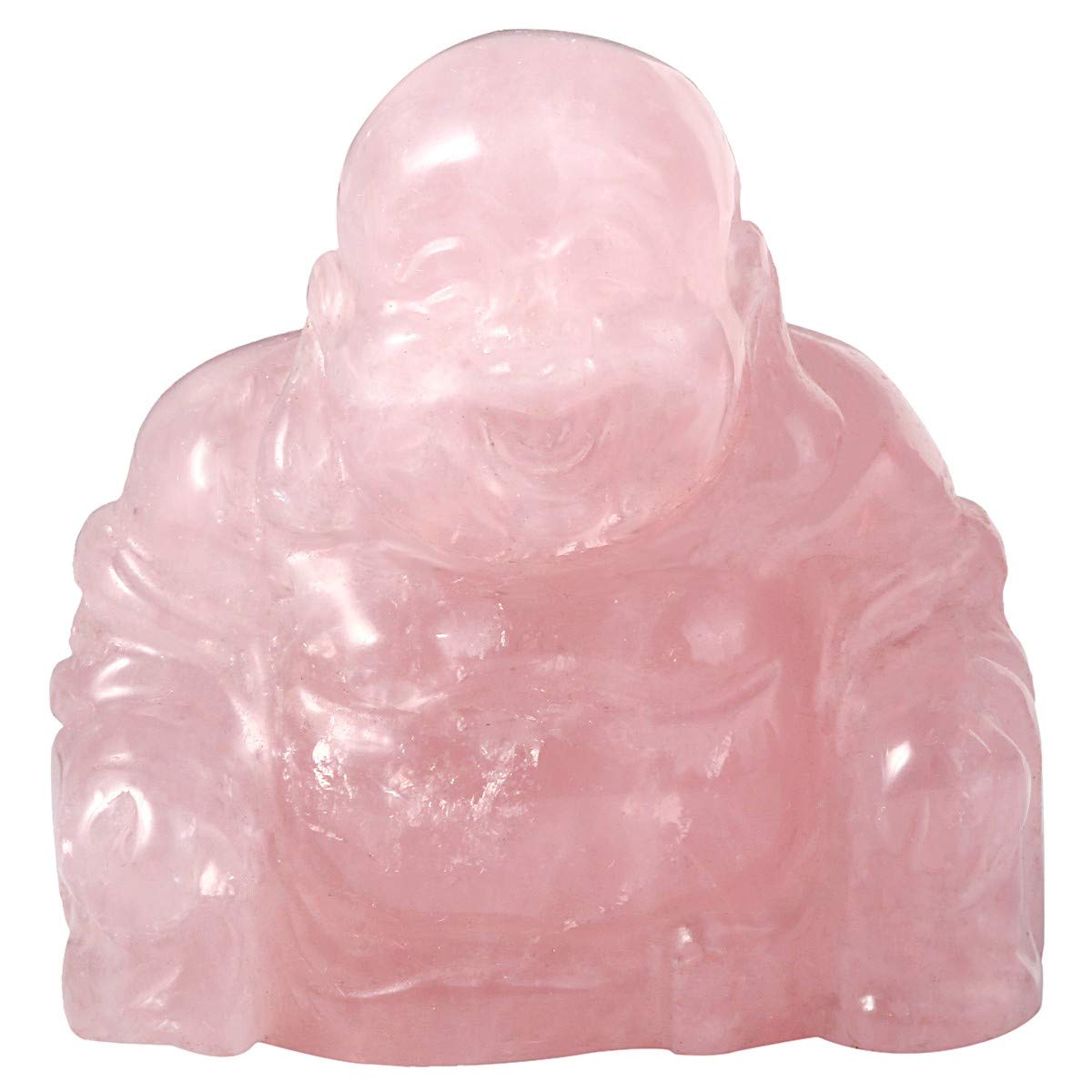 Nupuyai Rose Quartz Laughing Buddha Figure Gemstone Crystal Lucky Buddha Healing Stone Lucky Charm Feng Shui Decoration