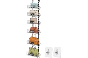 Aokitsink Hanging Purse Handbag Organizer Rack with Name Plate, Over The Door Detachable Bag Storage Rack - Can Use As 1/2 Part, Wall Mounted Adjustable Bag Rack with Stickers & Tapes