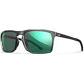 Wiley X WX Axe Sunglasses Safety Glasses for Men Shatterproof UV Eye Protection for Combat, Shooting Captivate Polarized Green Mirror Lenses Gloss Crystal Grey Frames