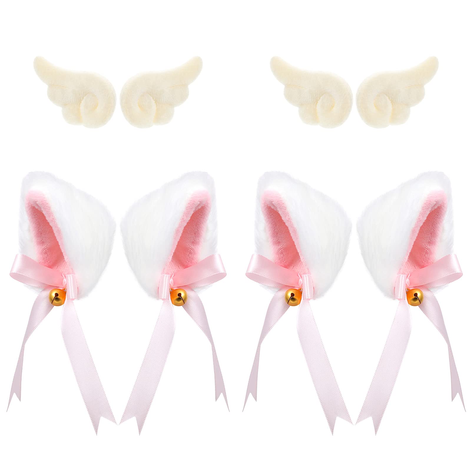 Lurrose Cat Ears Hair Clips Angel Wings Hair Clips Set Fox Fur Ears Hair Clip Non Slip Cartoon Lolita Cosplay Hair Accessories for Anime Cosplay Halloween Costume, 4 Pairs