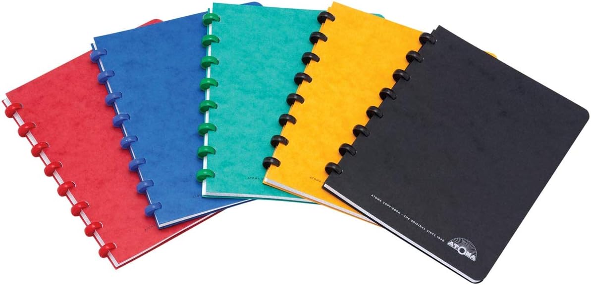 Atoma Classic A5 Notebook - Card Cover, 100 Moveable Pages Lined Paper Set of 2 Yellow, Blue
