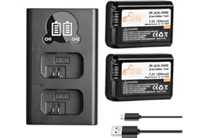 NP-FW50 Battery,Pickle Power 2pcs FW50 Batteries with LED Dual USB Charger Compatible with Sony ZV-E10L,A6000,A6500,A6300,A64