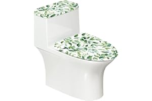 KUIFORTI Green Toilet Seat Cover Leaves Toilet Tank Cover Set 2 Piece Comfortable Round Oval Elongated