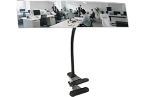 Nanningo Clip-On Security Mirror to See Behind You - 12" x 3" Convex Cubicle Mirror for Personal Safety, 360° Adjustable Rear View Monitor for Desk, Office, Warehouse & Workplace Security - 12in