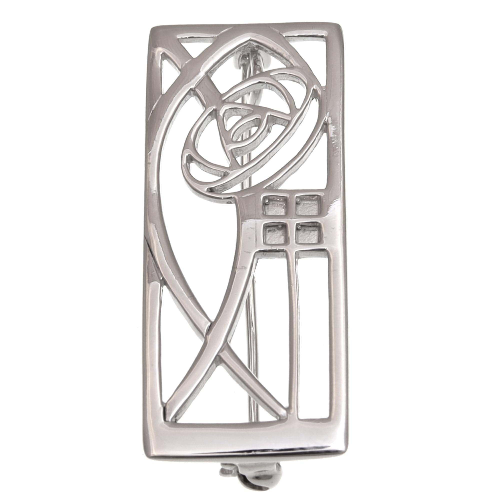 Alexander Castle 925 Sterling Silver Charles Rennie Mackintosh Brooch for Women - Silver Brooch Pin with Jewellery Gift Box - 40mm x 15mm