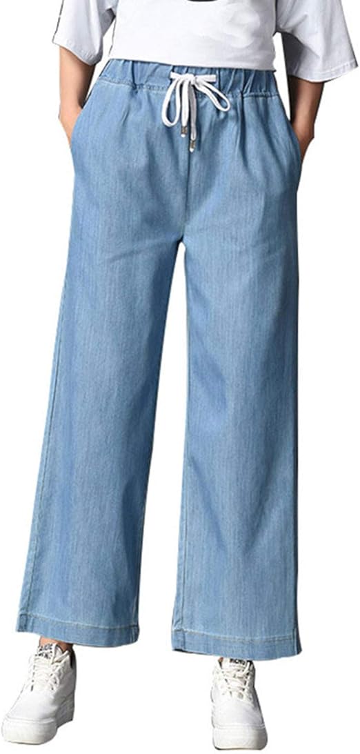 Omoone Womens Loose Expandable Waist Drawstring Wide Leg Thin Tencel