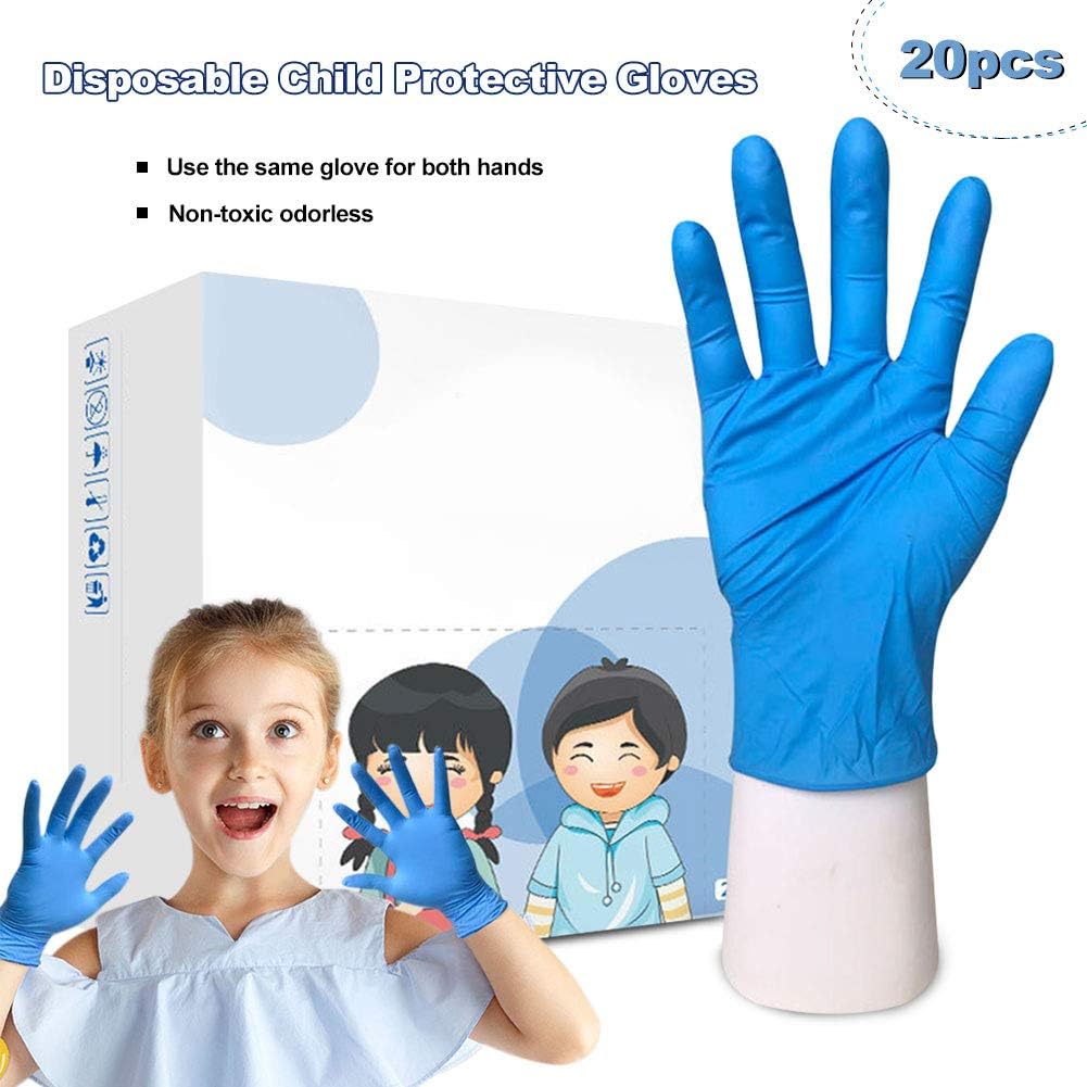 Luixxuer 20pcs Children Disposable Gloves Latex Free Food Grade Powder Free Kids Gloves for Crafting Painting Gardening Cleaning Cooking Shopping, Nitrile Gloves for 5-12Years