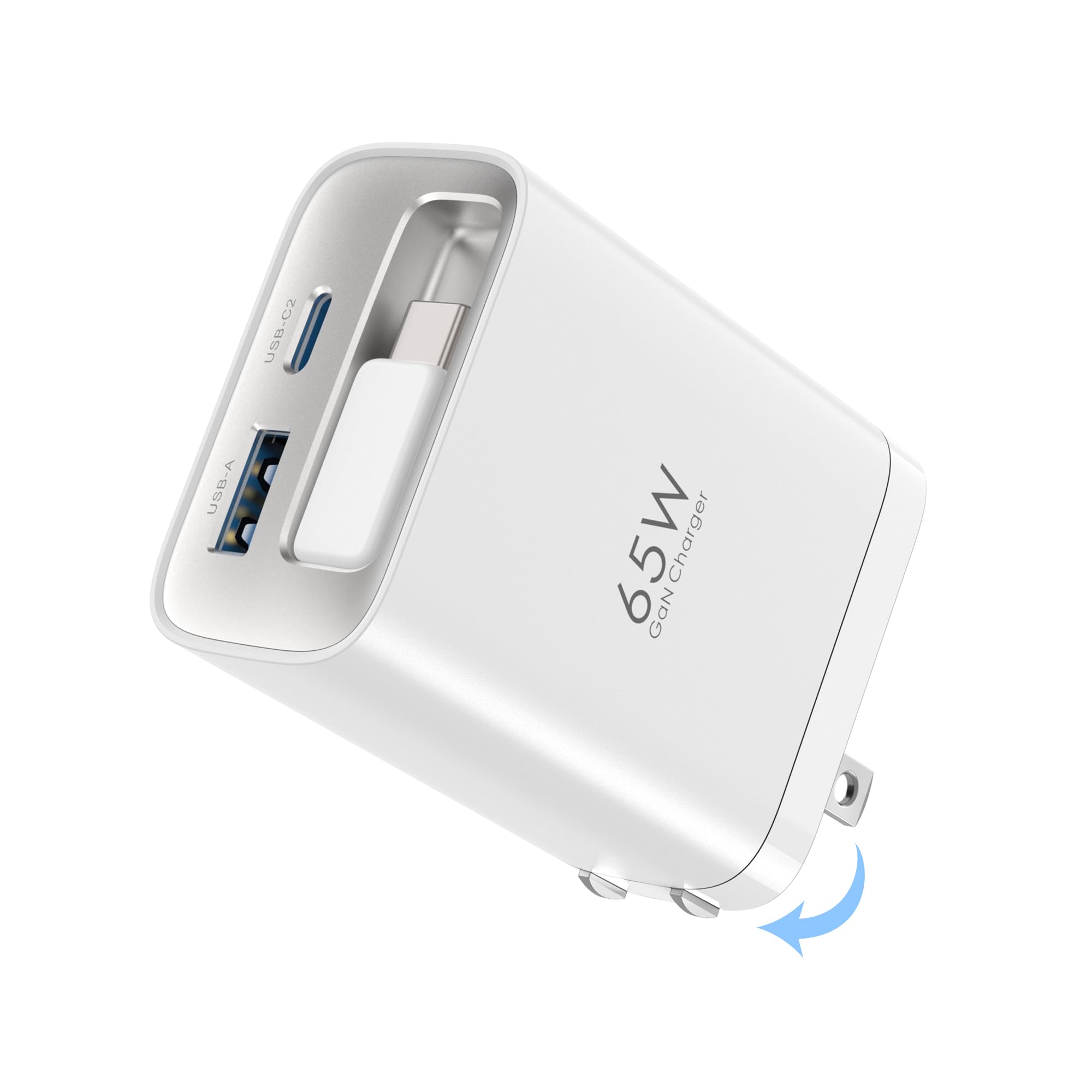 Photo 1 of Retractable Wall Charger, 65w PD USB C Fast Charger Block with Foldable Plug Portable Adapter for MacBook Pro/Air, ipad Pro/Air, iPhone 15/16 Pro/Pro Max, for Galaxy S24/S23, (White)
