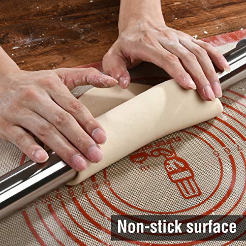 Adjustable Rolling Pin Stainless Steel with Silicone Guide Rings- Non-Stick Dough Roller for Baking, Pizza, Pasta, Pie Crust, Cookie, Pastry, Fondant Icing - 15.8 Inch - Thumbnail 3