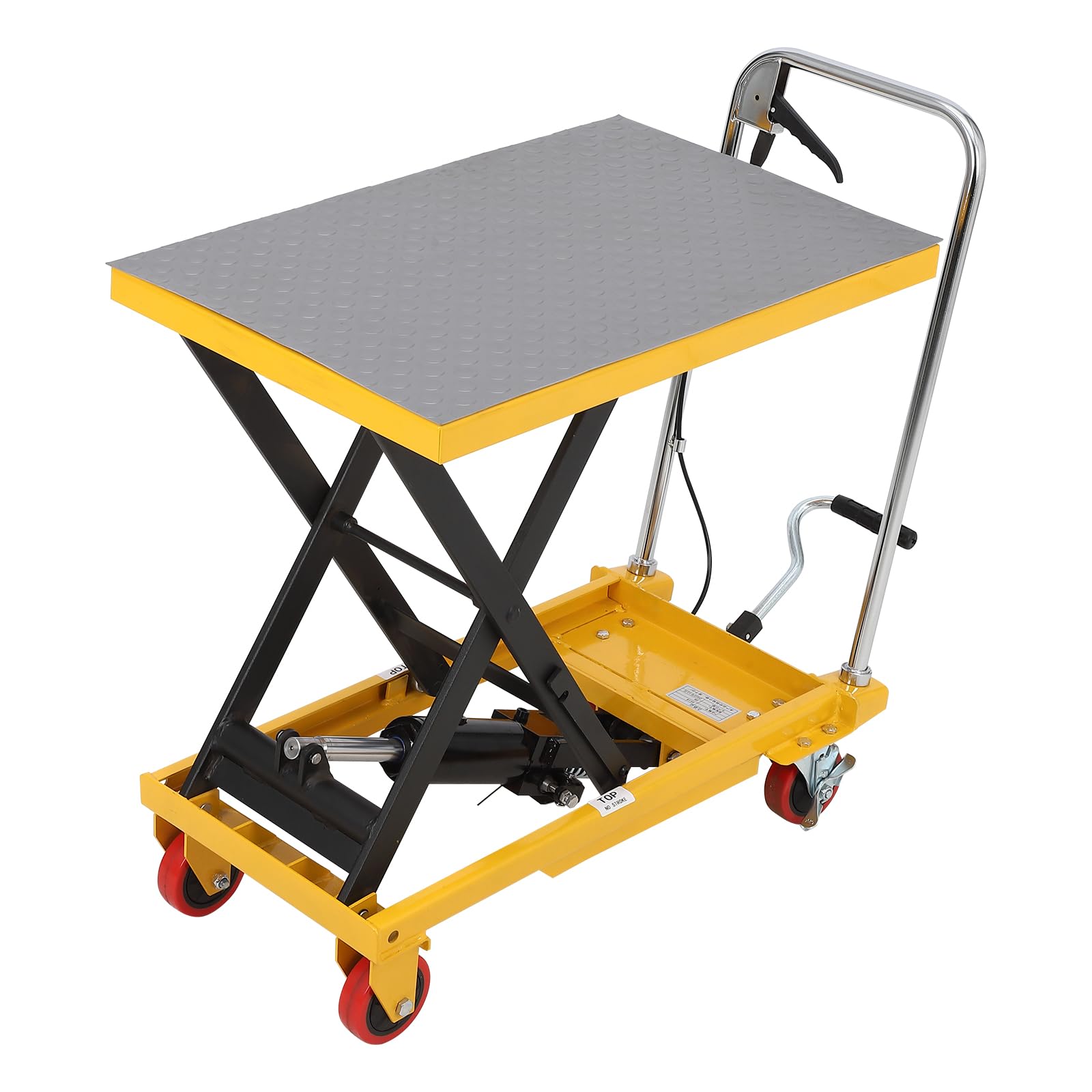Photo 1 of *************INCOMPLETE ITEM, THIS IS ONLY CARTON B, MISSING CARTON A**************
Hydraulic Lift Table Cart 1100 LBS, Lift Table Capacity 35.5" Lifting Height, Manual Single Scissor with 4 Wheels and Non-Slip Pad Thickness 3 mm for Material Handling and