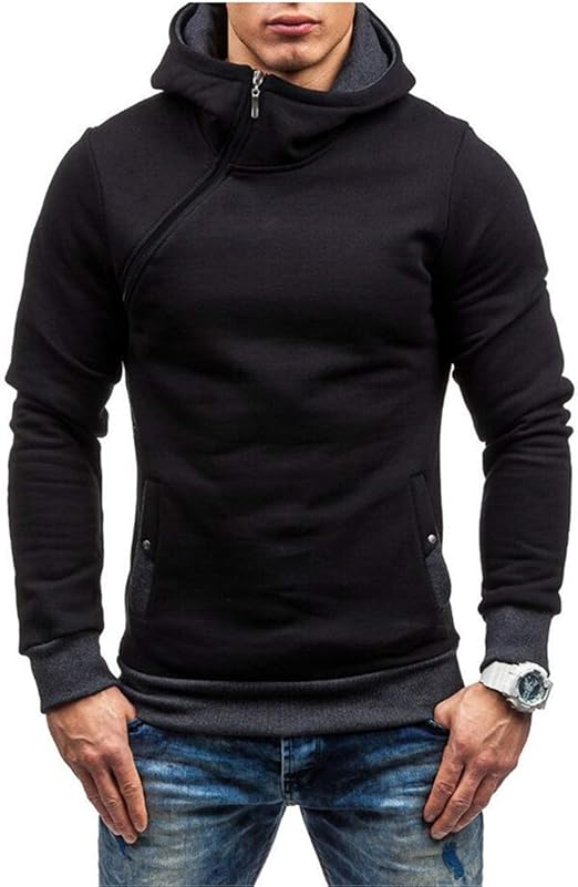Men's Diagonal Zipper Hoodie with Pullover, Mens Hoodies Zip Up Hooded